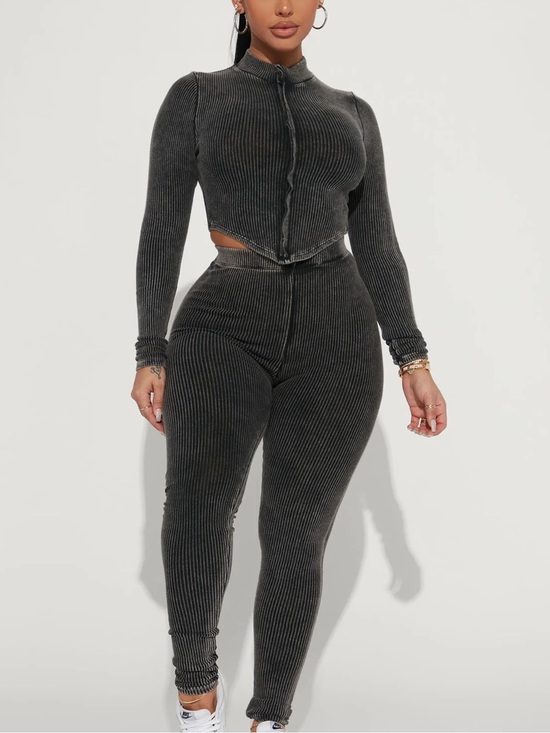 Fashion Nova Pants - NWOT Fashion Nova Acid Wash Charcoal Ribbed Two-Piece Leggings Set
